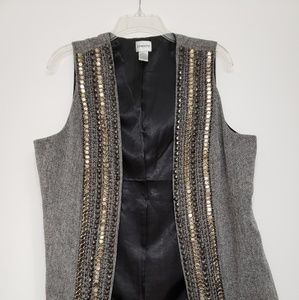 Chicos Embellished Wool Blend Beaded Vest 2 Gray